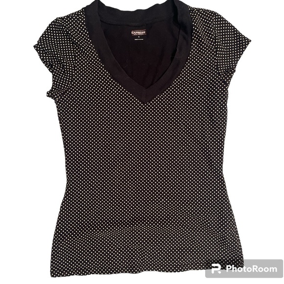 Express sleeveless top. Black and cream Polk a dot. Size medium - Picture 2 of 8